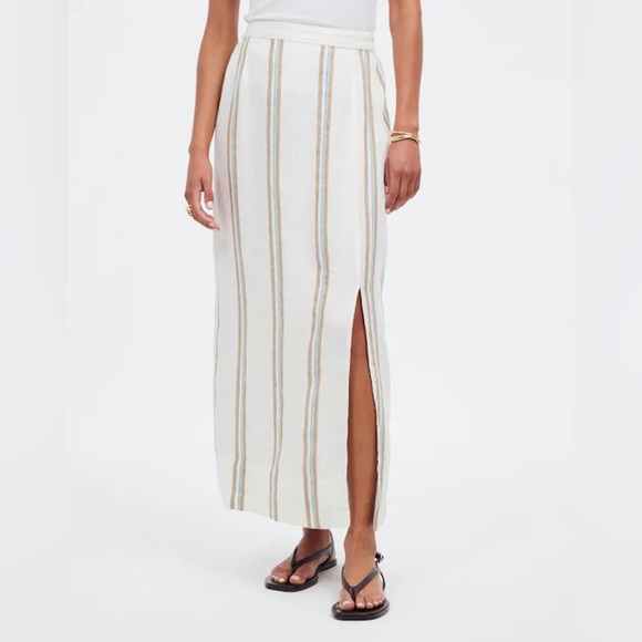 Madewell Dresses & Skirts - Madewell 100% Linen Striped Column Maxi Skirt XS Side Slit Summer
